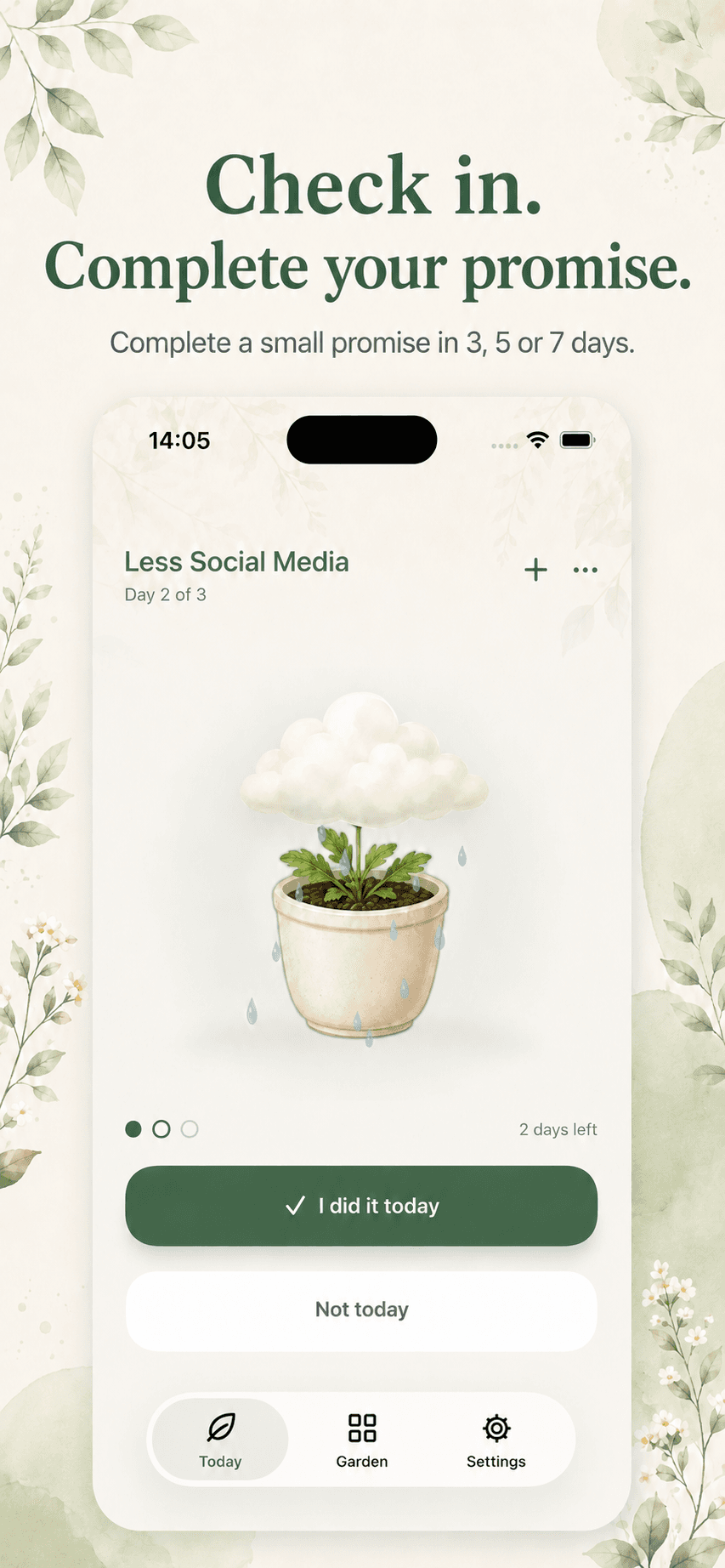 Complete a daily promise check-in in GrowGrow